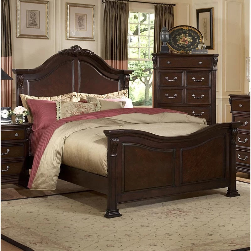 ADOUER WOOD Solid Sheesham Wood Carving Design Royal Bed Without Storage For Bedroom (Walnut)