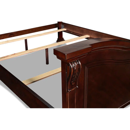 ADOUER WOOD Solid Sheesham Wood Carving Design Royal Bed Without Storage For Bedroom (Walnut)