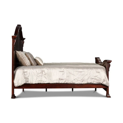 ADOUER WOOD Solid Sheesham Wood Carving Design Royal Bed Without Storage For Bedroom (Walnut)