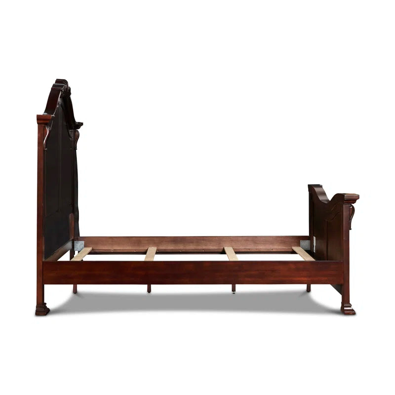 ADOUER WOOD Solid Sheesham Wood Carving Design Royal Bed Without Storage For Bedroom (Walnut)