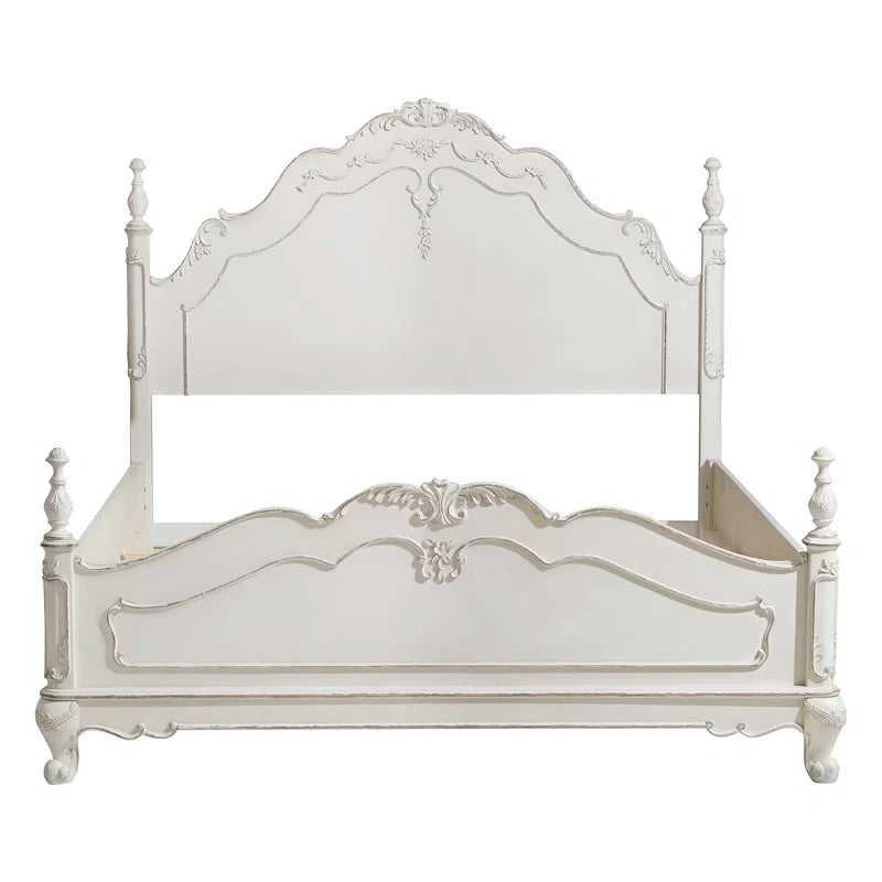 ADOUER WOOOD Solid Sheesham Wood Victorian Poster Bed, Milky White