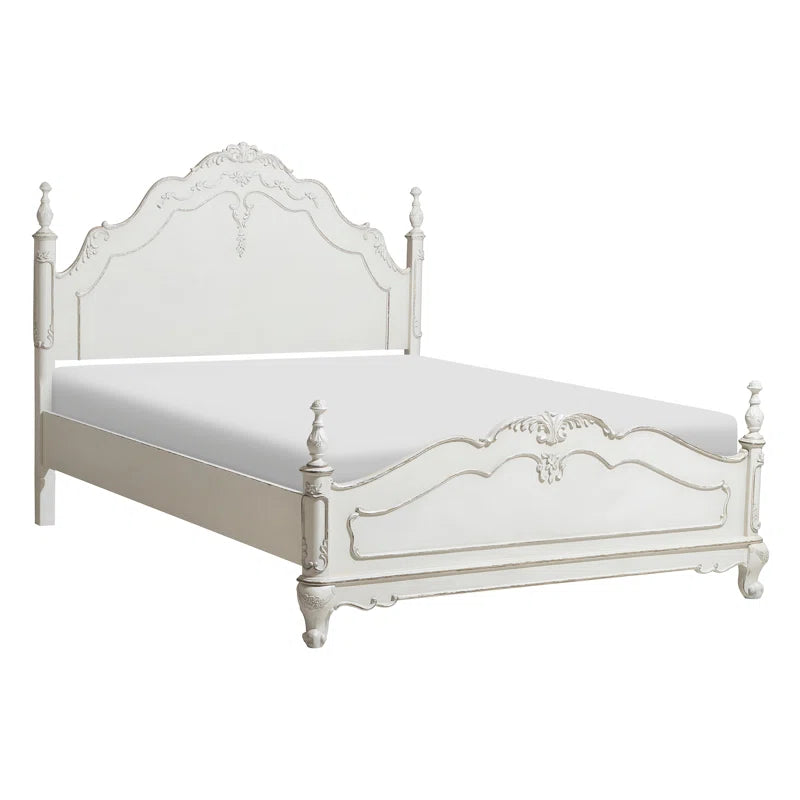 ADOUER WOOOD Solid Sheesham Wood Victorian Poster Bed, Milky White