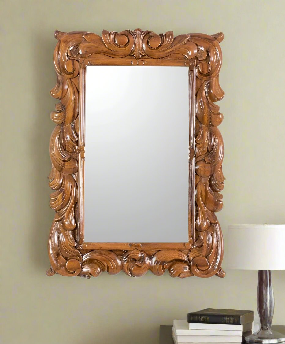 ADOUER WOOD Acacia Wood Hand Carved Mirror Frame (Natural)