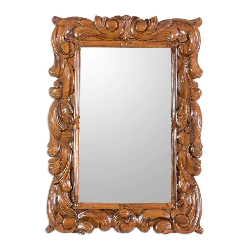 ADOUER WOOD Acacia Wood Hand Carved Mirror Frame (Natural)