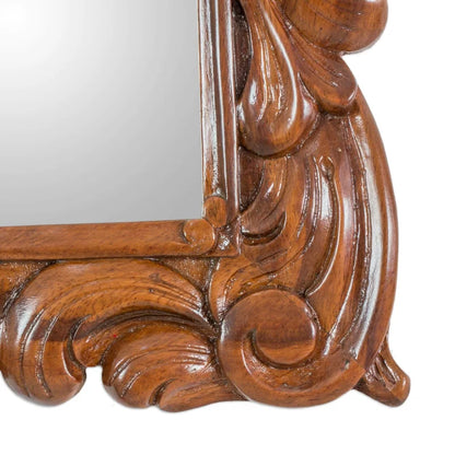 ADOUER WOOD Acacia Wood Hand Carved Mirror Frame (Natural)