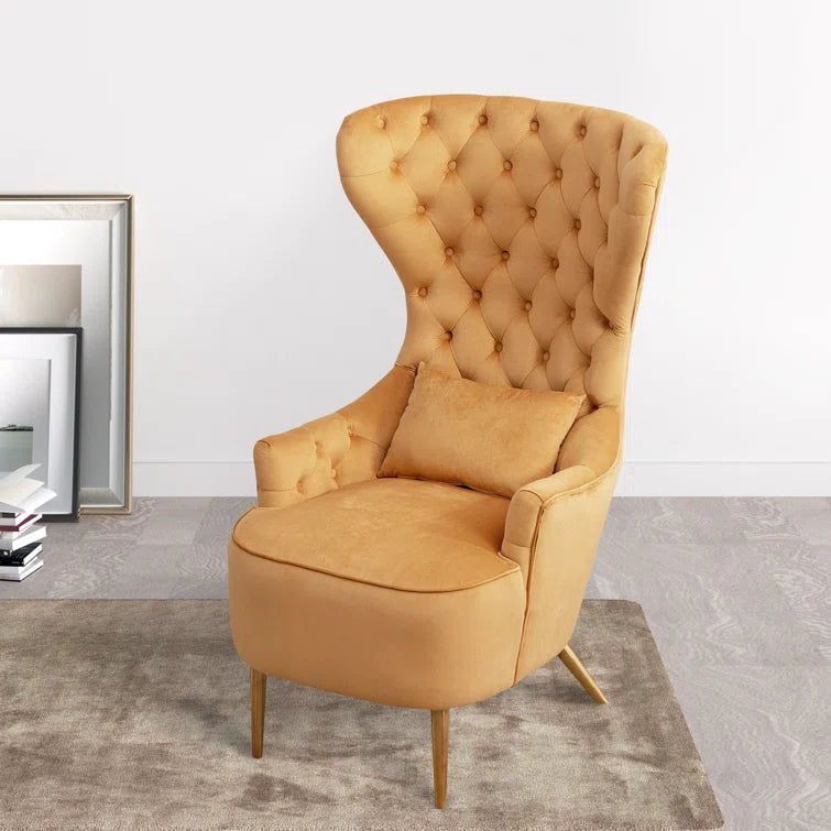 ADOUER WOOD Stylish High Back Gold Leg & Solid Wood Frame Upholstered Wingback Chair