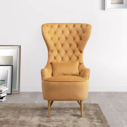 ADOUER WOOD Stylish High Back Gold Leg & Solid Wood Frame Upholstered Wingback Chair