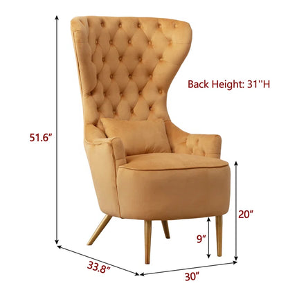 ADOUER WOOD Stylish High Back Gold Leg & Solid Wood Frame Upholstered Wingback Chair