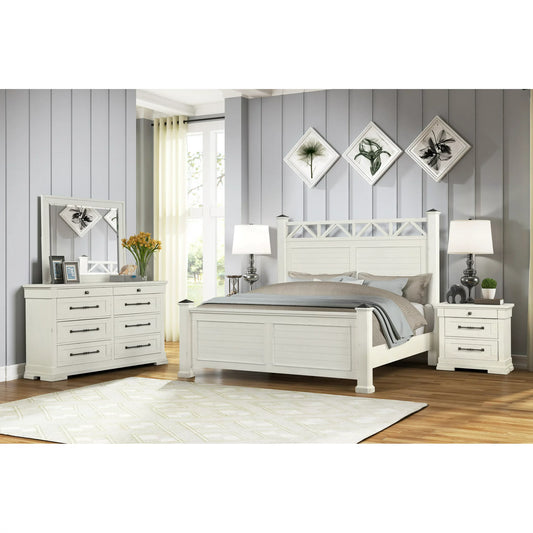 Adouer Wood Feel Royal Solid Sheesham Wood Designer Bed (White)