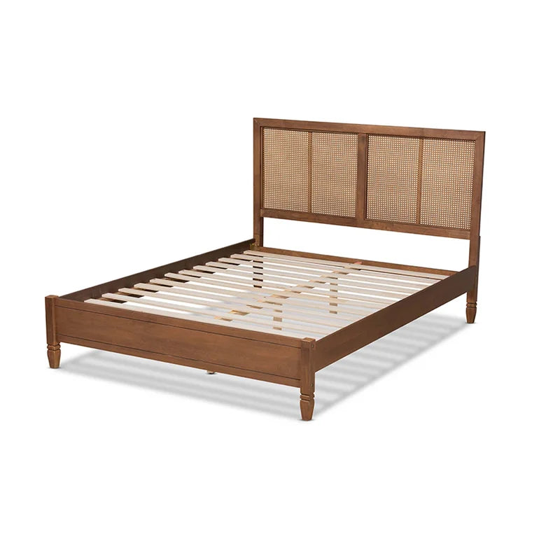 ADOUER WOOD Solid Sheesham Wood Vintage Rattan Cane Bed –Natural Finish