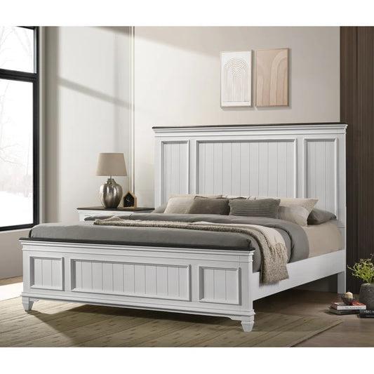 Adouer Wood "Classic White Solid Sheesham Wood Panel Bed with High Headboard Design"