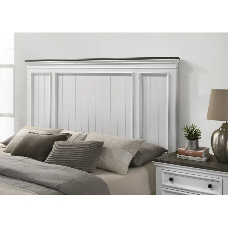 Adouer Wood "Classic White Solid Sheesham Wood Panel Bed with High Headboard Design"