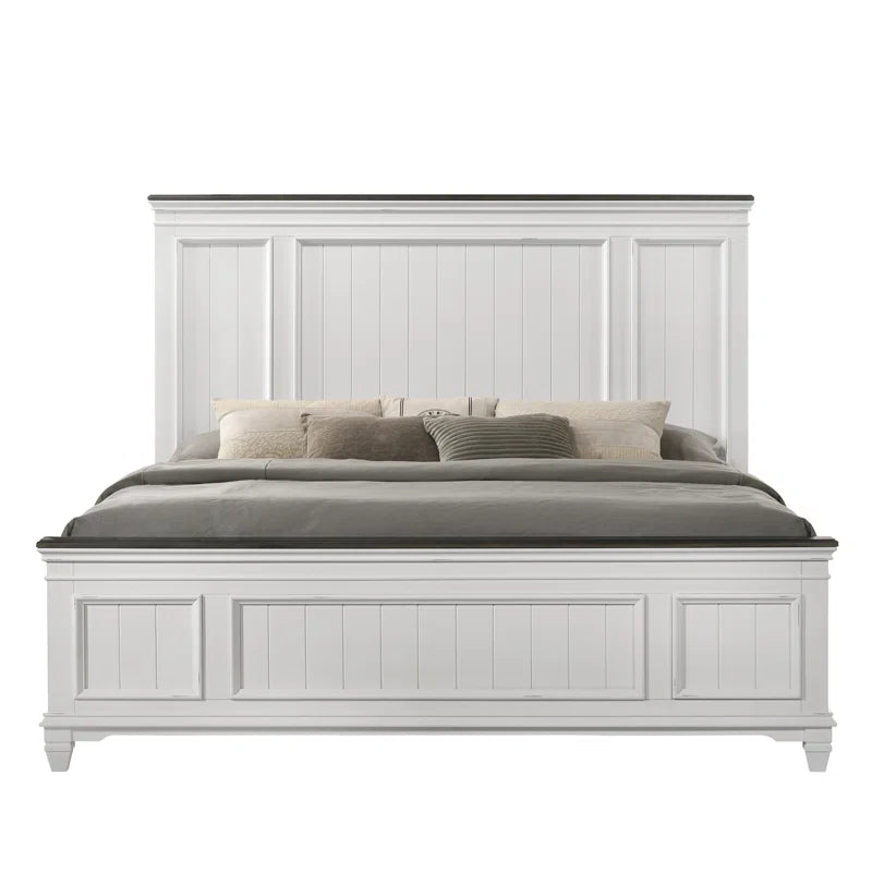 Adouer Wood "Classic White Solid Sheesham Wood Panel Bed with High Headboard Design"