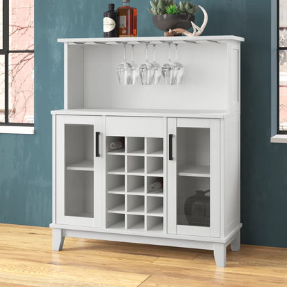 Adouer Wood "White Solid Sheesham Wooden Bar Cabinet with Wine Storage and Shelving"