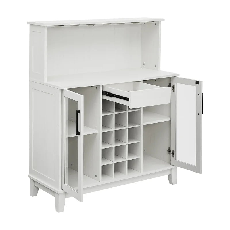 Adouer Wood "White Solid Sheesham Wooden Bar Cabinet with Wine Storage and Shelving"