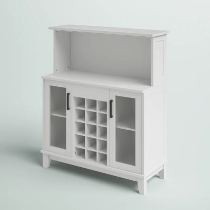 Adouer Wood "White Solid Sheesham Wooden Bar Cabinet with Wine Storage and Shelving"