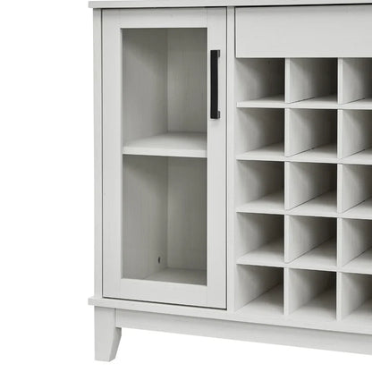 Adouer Wood "White Solid Sheesham Wooden Bar Cabinet with Wine Storage and Shelving"