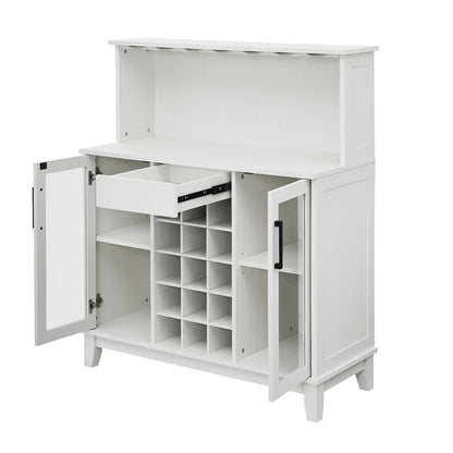 Adouer Wood "White Solid Sheesham Wooden Bar Cabinet with Wine Storage and Shelving"