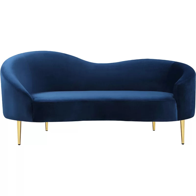 ADOUER WOOD Modern Curved Velvet Sofa Set with Gold Legs - Navy Blue