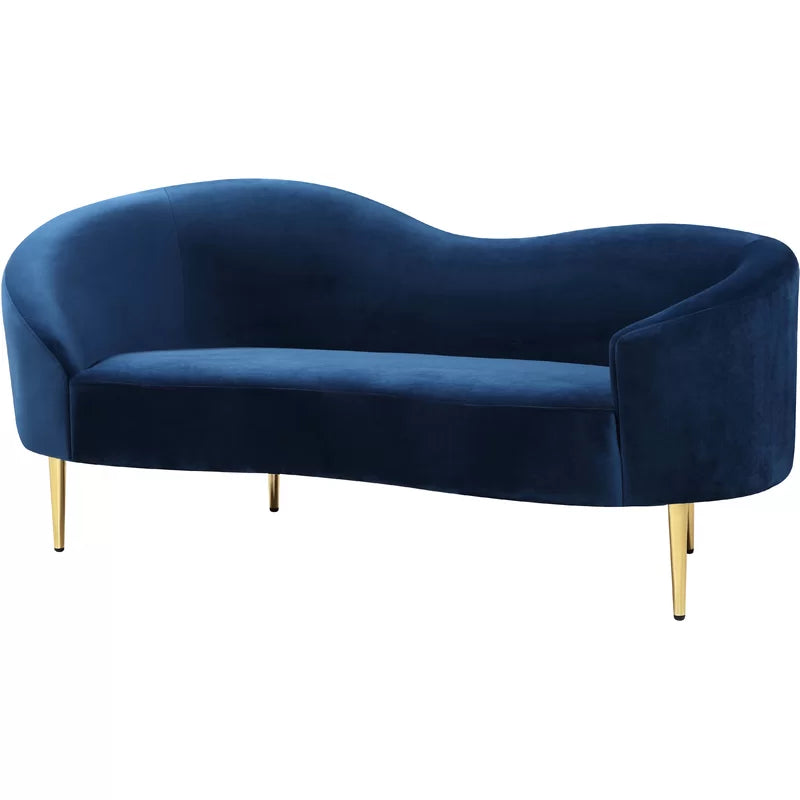 ADOUER WOOD Modern Curved Velvet Sofa Set with Gold Legs - Navy Blue