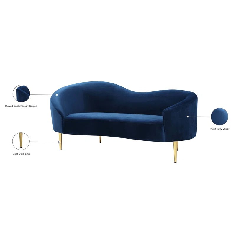 ADOUER WOOD Modern Curved Velvet Sofa Set with Gold Legs - Navy Blue