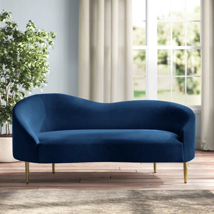 ADOUER WOOD Modern Curved Velvet Sofa Set with Gold Legs - Navy Blue