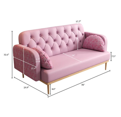 ADOUER WOOD Luxurious Solid Wood Frame 3 Seater Pink Leatherette Fabric Sofa