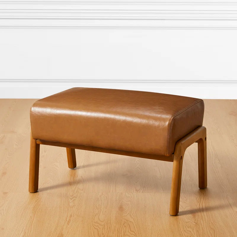 ADOUER WOOD Solid Acacia Wood Stool With Brown Leatherette