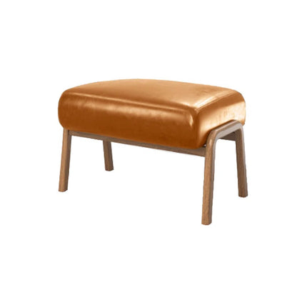 ADOUER WOOD Solid Acacia Wood Stool With Brown Leatherette