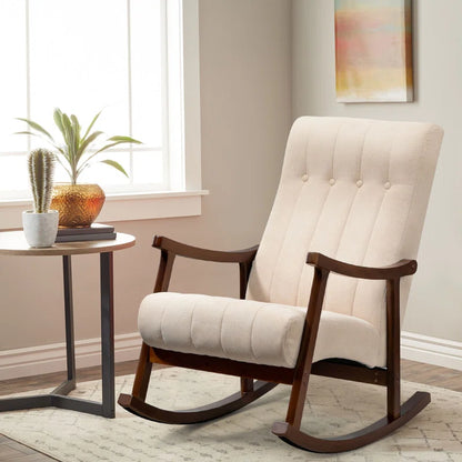 ADOUER WOOD Solid Wood Frame Upholstered Rocking Chair