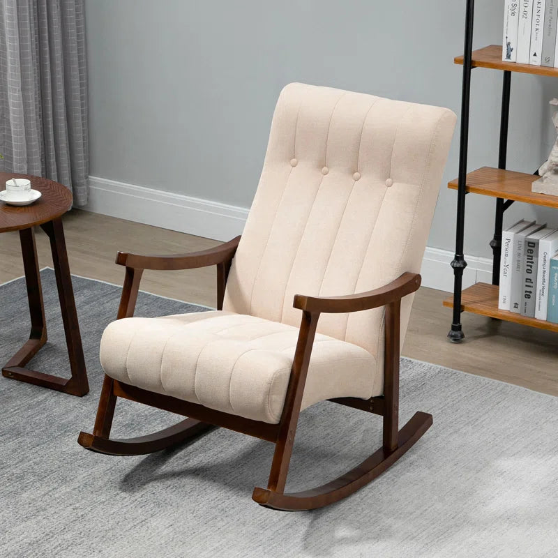 ADOUER WOOD Solid Wood Frame Upholstered Rocking Chair