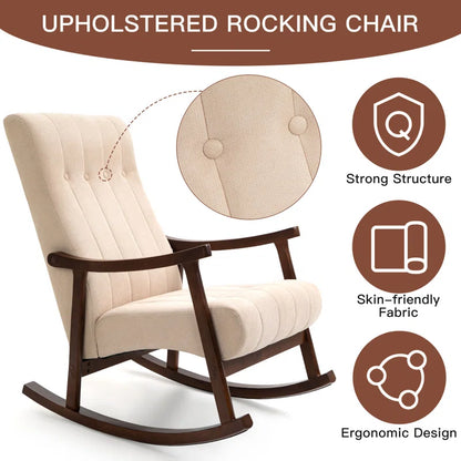 ADOUER WOOD Solid Wood Frame Upholstered Rocking Chair