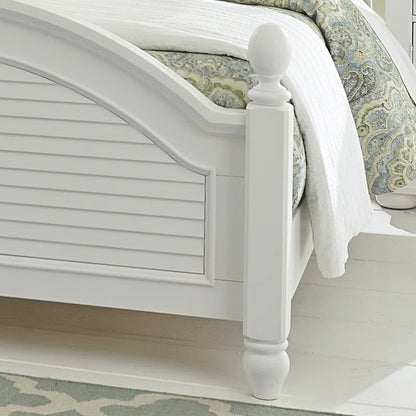 Adouer Wood "Coastal White Solid Sheesham Wood Bed with Arched Headboard and Shutter Detailing"