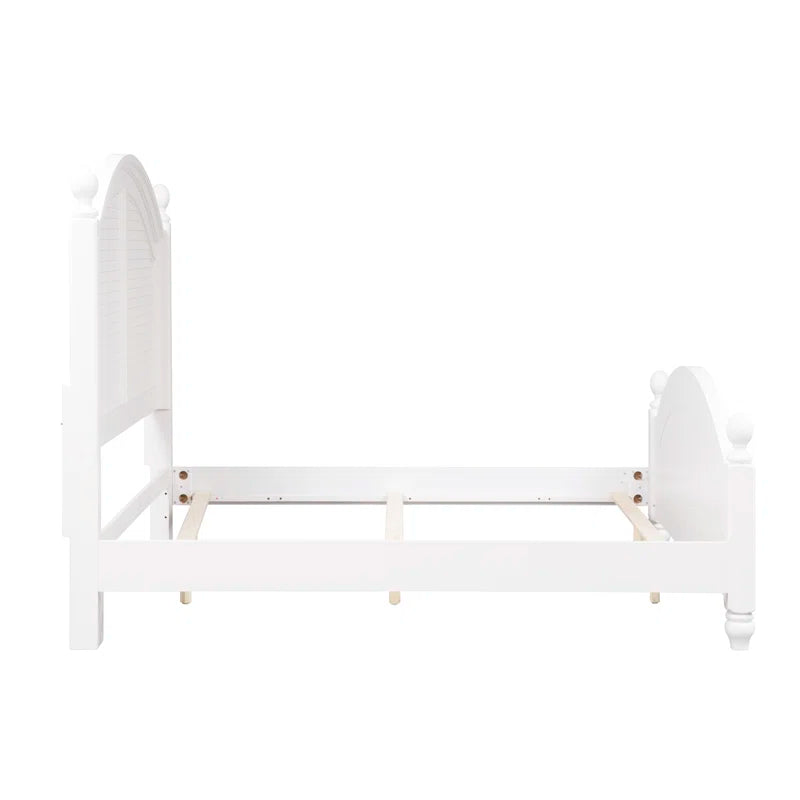 Adouer Wood "Coastal White Solid Sheesham Wood Bed with Arched Headboard and Shutter Detailing"