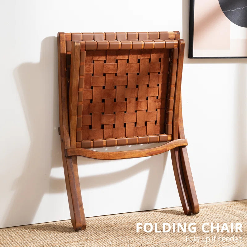 ADOUER WOOD Solid Sheesham Wood Folding Chair With Leatherette Strip Accent Chair