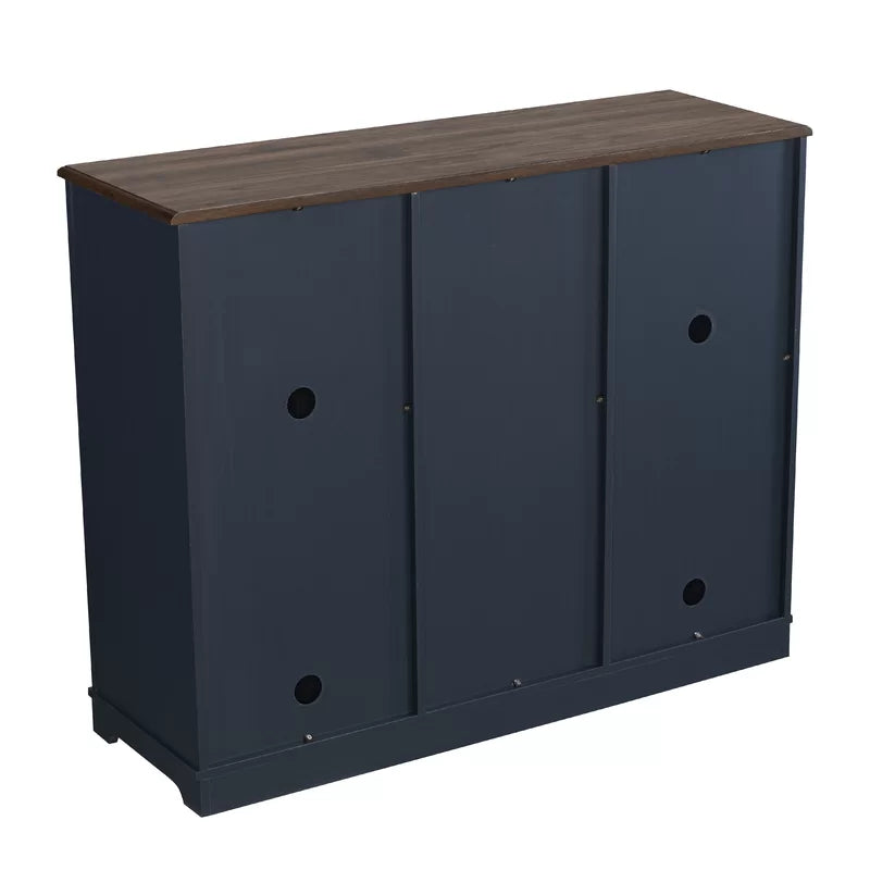 Adouer Wood "Elegant Navy Blue Solid Sheesham Wooden Bar Cabinet with Wine Rack and Glass Storage"