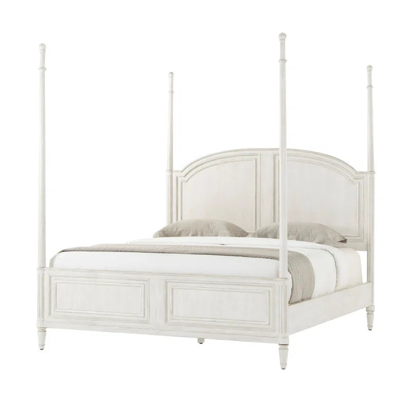 ADOUER WOOOD Solid Sheesham Wood Bed in White - With Removable Poster