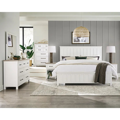 ADOUER WOOD "White Wooden Panel Bed with Elegant Headboard and Footboard"