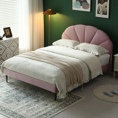 ADOUER WOOD Beautiful Design Solid Wood Bed Frame Upholstered Bed, Without Storage