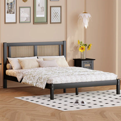 ADOUER WOOD Sheesham Wood White Classic Rattan Cane Bed