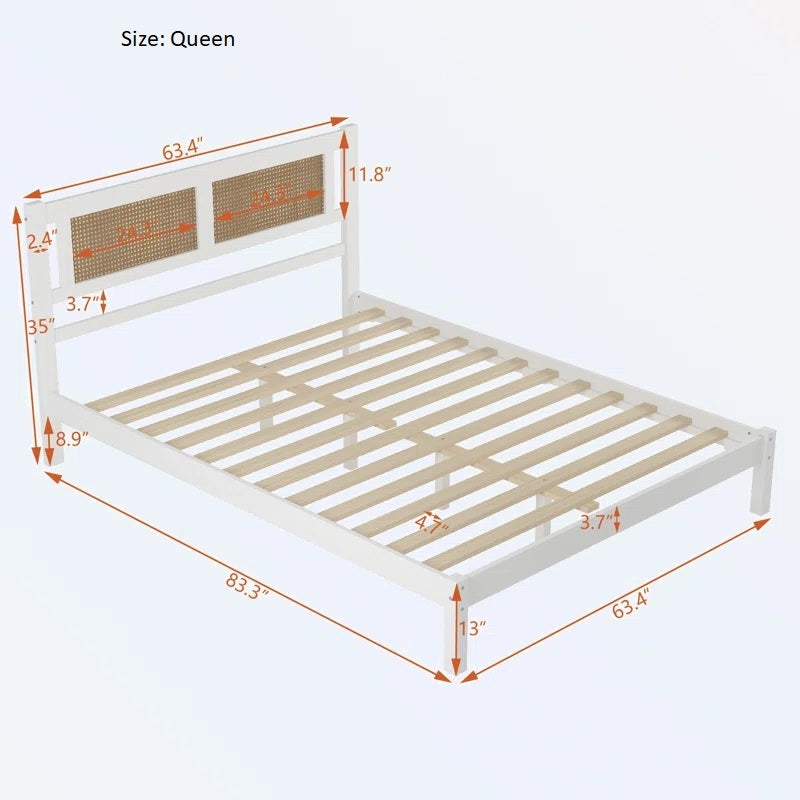 ADOUER WOOD Sheesham Wood White Classic Rattan Cane Bed