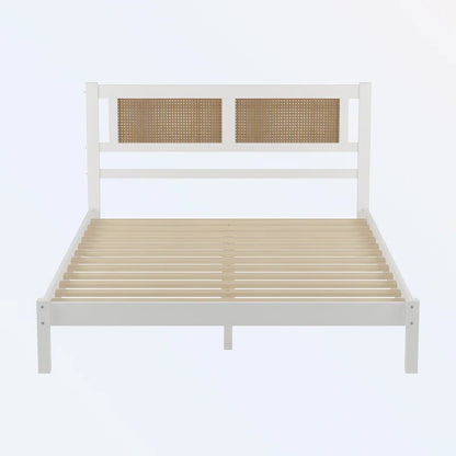 ADOUER WOOD Sheesham Wood White Classic Rattan Cane Bed