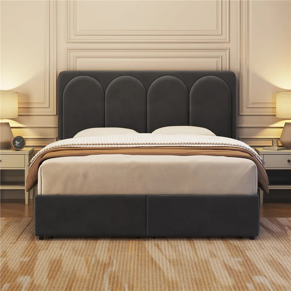 ADOUER WOOD Solid Frame Upholstered Bed Without Storage For Bedroom