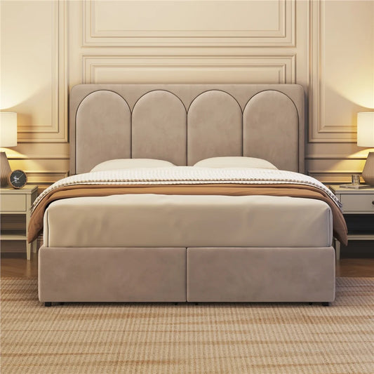 ADOUER WOOD Solid Frame Upholstered Bed Without Storage For Bedroom