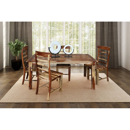 ADOUER WOOD "Rustic Solid Sheesham Wood 4-Person Dining Table Set with Natural Finish"