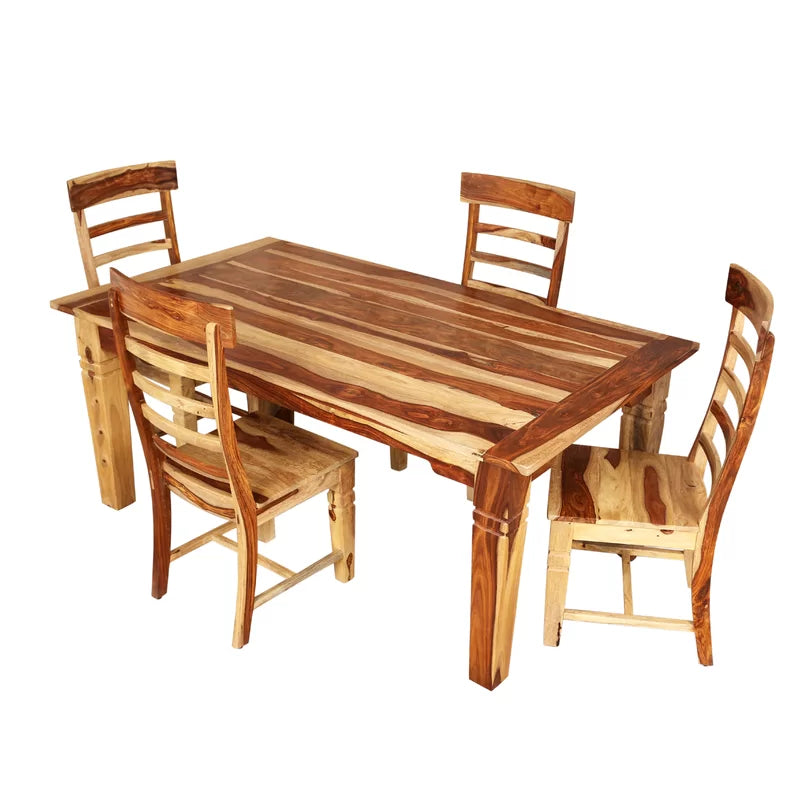 ADOUER WOOD "Rustic Solid Sheesham Wood 4-Person Dining Table Set with Natural Finish"