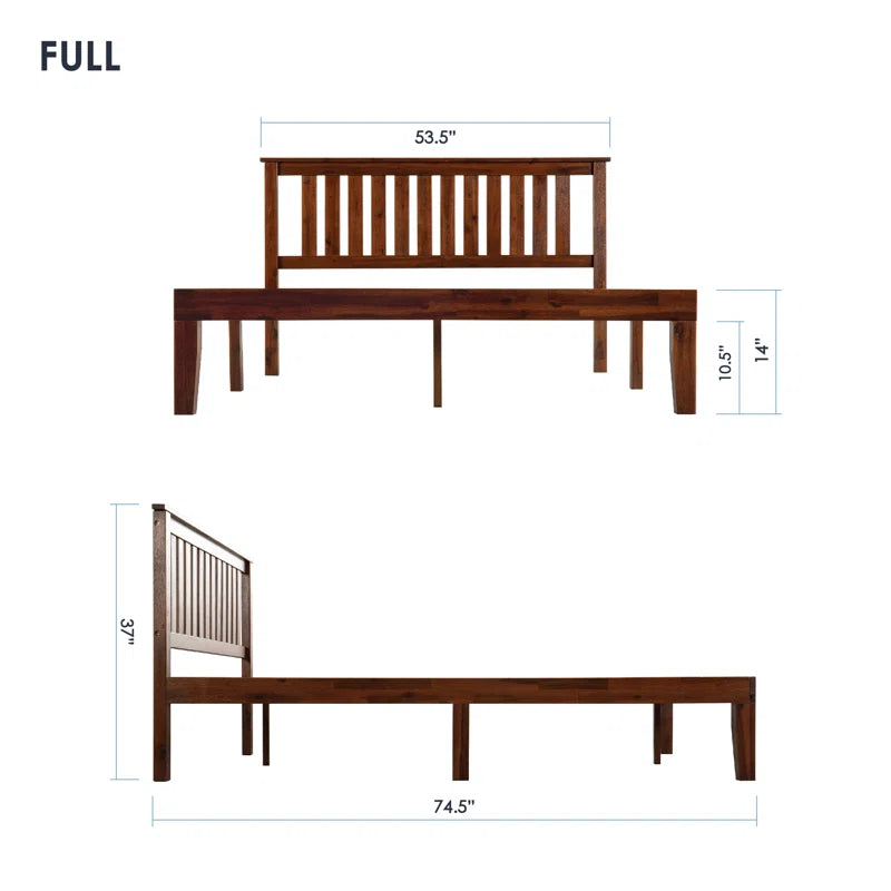 Adouer Wood "Solid Sheesham Wood Slat Bed with Minimalist Headboard – Natural Honey Finish"