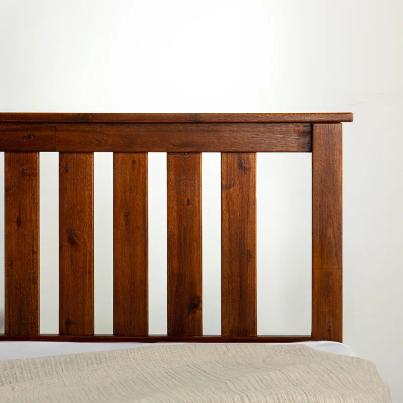 Adouer Wood "Solid Sheesham Wood Slat Bed with Minimalist Headboard – Natural Honey Finish"