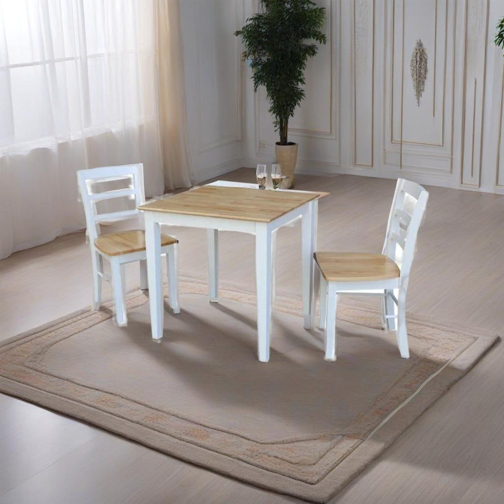 ADOUER WOOD "Classic 2-Person Solid Wood Dining Table Set with White Finish and Natural Wood Top"