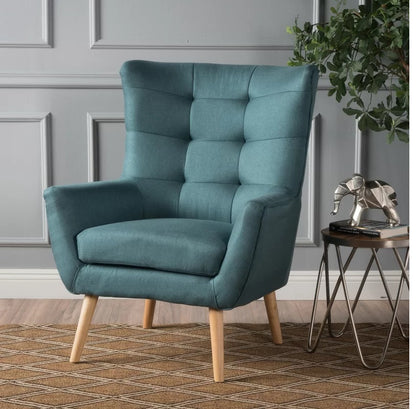 ADOUER WOOD Solid Wood Leg & Frame Upholstered Wingback Chair